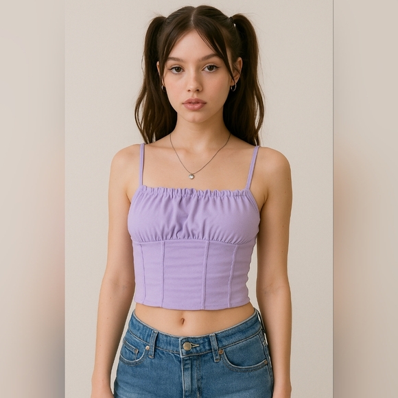 Womens y2k Milkmaid Corset Spaghetti Tank Lavendar Sz S Cropped Fairycore - Picture 1 of 10